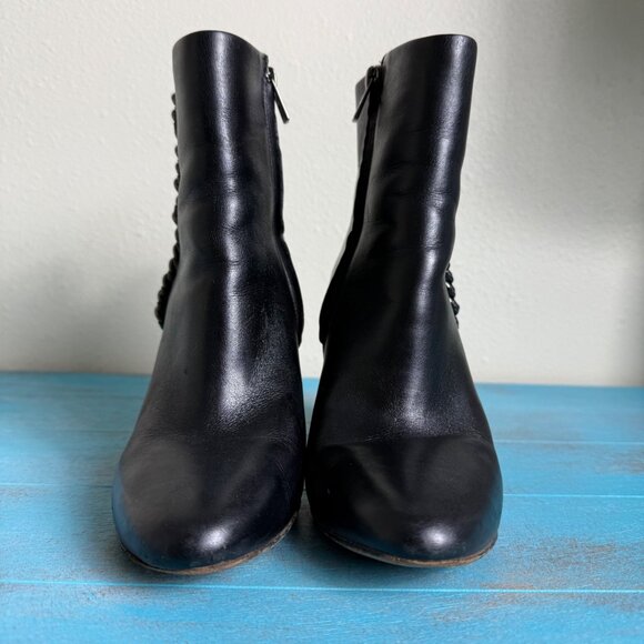 COACH Teagan Leather Ankle Boots in Black with Chain Accent & Side Zipper Sz 6 - Picture 3 of 10